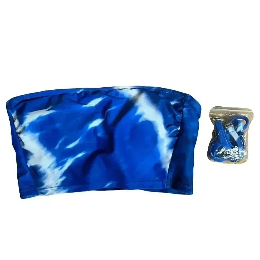 🌟Xhilaration Bandeau Swim Top XS Blue White Tie Dye Women's Beachwear 🌟